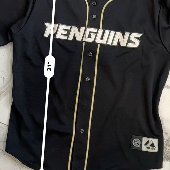 Pittsburgh Penguins NHL Majestic Baseball Style Jersey XL Made USA Black Gold - Picture 10 of 10